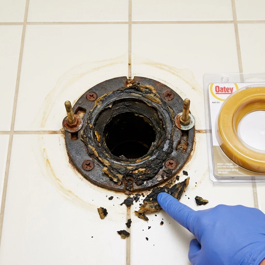 Failed wax ring showing water seepage at the base of a toilet in a Milton, WA home