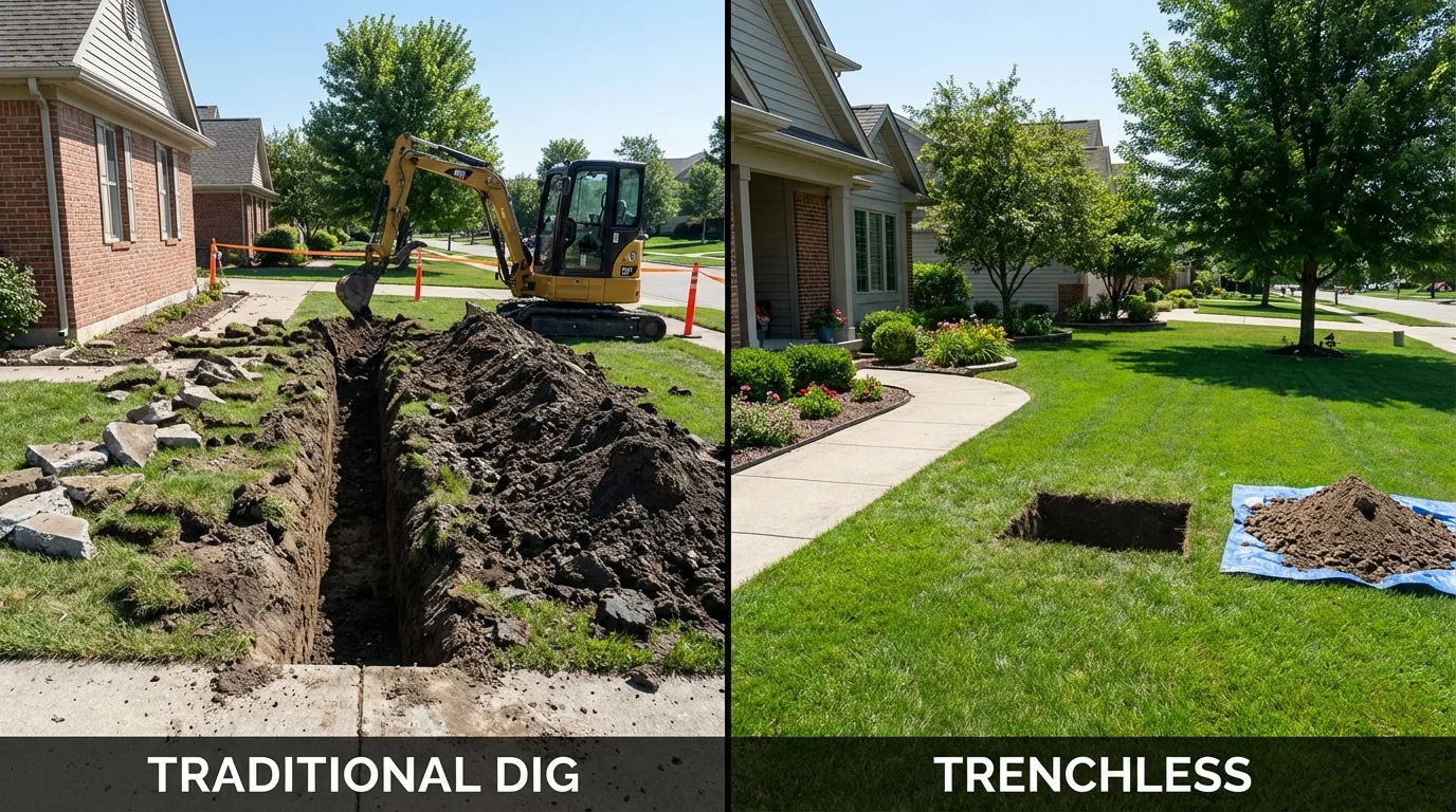 Trenchless sewer repair with minimal yard damage versus traditional excavation in Milton, WA